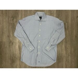 David Donahue Dress Shirt Mens 17 34/35 Trim Fit Blue Plaid Button Up Check out
